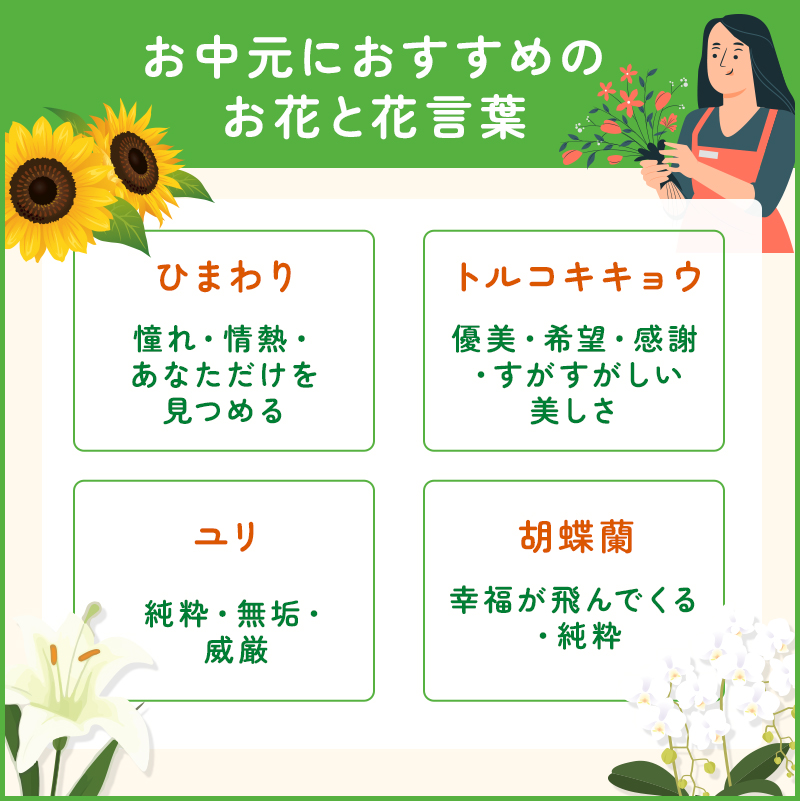 お中元におすすめのお花と花言葉