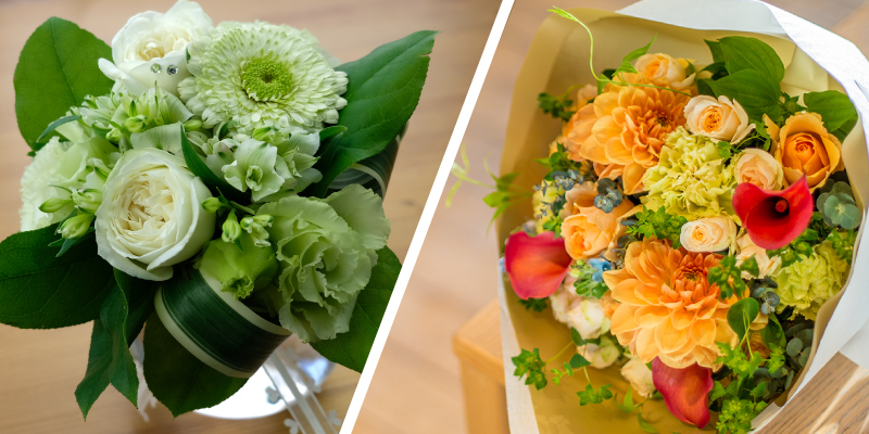 レコメンドフラワー　ダリア　グリーンの花　バラ　ガーベラ